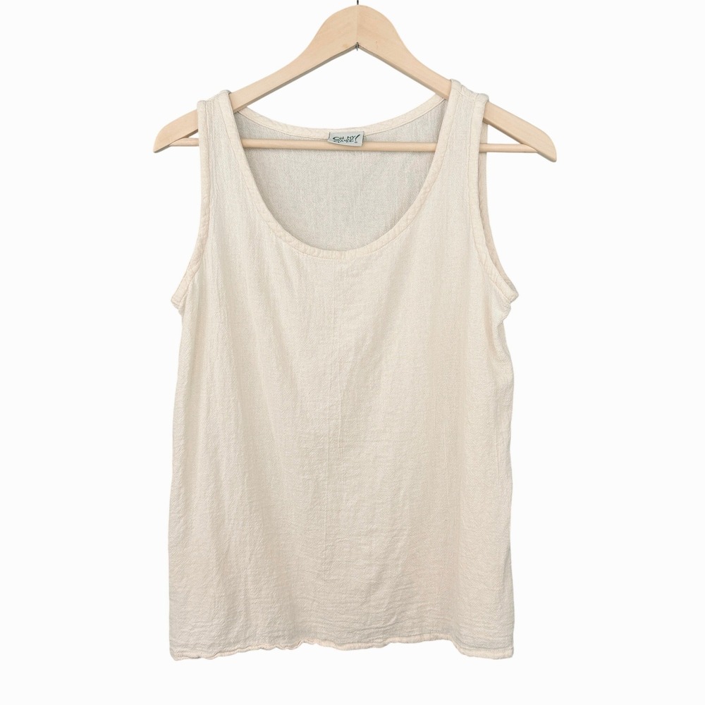 Oh My Gauze Tank Top Women 1 Cream Cotton Gauze Sleeveless Scoop Neck Side Slit